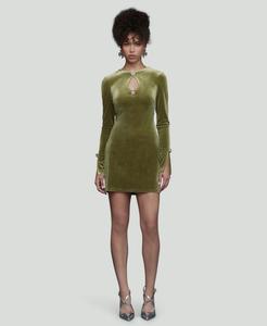 Женское мини-платье с длинными рукавами из эластичного бархата Avec Les Filles, Chartreuse