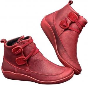 Женские кожаные ботинки на низком каблуке с шнуровкой, плоские, до щиколотки, повседневные, с круглым носком, удобные, водонепроницаемые, для прогулок и походов No Brand, 8.5 Red