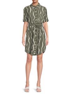 Платье-рубашка мини с принтом и присборенным лифом Halston, цвет Sage Vanilla