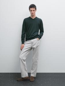 Вязаный свитер с V-образным вырезом Massimo Dutti, синий