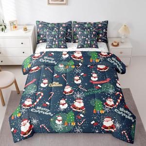 Erosebridal Комплект постельного белья King с новогодним принтом Санта Клаус и снежинками, Red Blue Green
