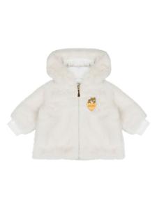 Moschino Kids куртка с капюшоном и искусственным мехом, белый