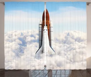 Штора для спальни ABAKUHAUS Rustic Space, Планета-космонавт, с присборенной лентой, петлями и крючками, 280 x 245 см, цвет: белый, синий, коричневый Abakuhaus