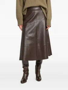 Расклешенная кожаная юбка миди Yves Salomon, коричневый