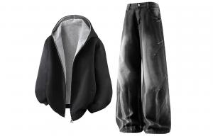 Повседневный худи Unisex Casual Sportswear X1617, черный top+черный pants