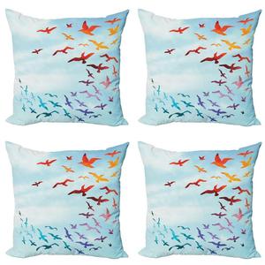 ABAKUHAUS Набор чехлов на подушки с птицами (4 предмета), Flying Freedom Sky Art, современная двусторонняя цифровая печать, 60 см x 60 см, красный синий
