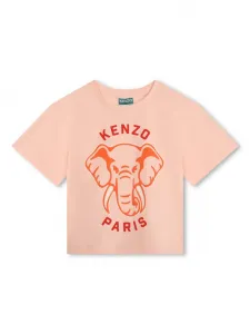 Футболка из органического хлопка с вышивкой Elephant Kenzo Kids, розовый