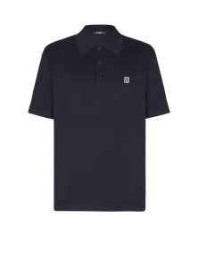 Вышитое хлопковое поло Balmain, серый/темно-синий