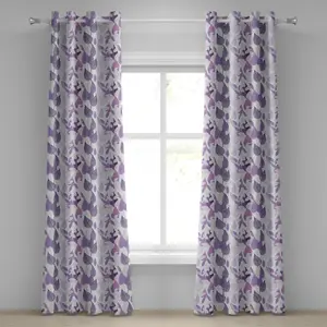 Шторы на люверсах ABAKUHAUS с цветочным узором, лиственные листья в фиолетовых тонах, нежные винтажные абстрактные природные растения, декоративные двухпанельные шторы, 280 см x 175 см, лавандово-фиолетово-бежевый цвет Abakuhaus