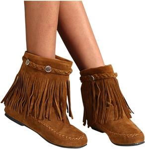 Женские ботильоны ZBYY с кисточкой, низкий каблук, плоская подошва, ботинки средней длины, модные замшевые ботинки с круглым носком, короткие ботинки, Brown