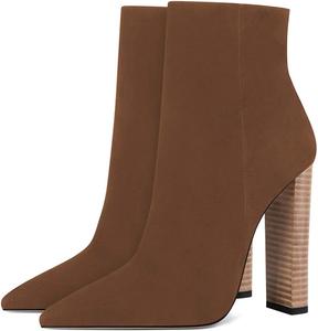 Женские модные ботильоны FSJ с массивным высокими каблуками, боковой молнией, заостренным носком, на щиколотку, из искусственной замши, широкие, зимние, сексуальные, для платья и вечера, короткие ботинки, размеры 4-15 US, Brown