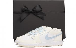 Кроссовки Air Jordan 1 Vintage Basketball Shoes Women's Low-top White/Blue, светло-желтый