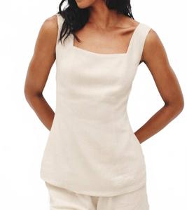 Льняной топ с квадратным вырезом белого цвета MOON RIVER