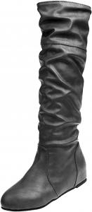 Женские свободные высокие сапоги до колена, осень-зима, плоские, широкие, средней голени, удобные, слипоны, сапоги для верховой езды XHLEMON, Grey