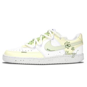 Nike Кроссовки Court Vision 1 Green Shade Small Flower, износостойкие, низкие, для скейтбординга, унисекс, светло-желтые
