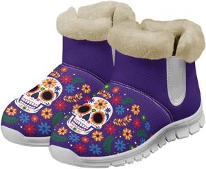 Зимние ботинки chaqlin Skull из флиса с плюшем для женщин, легкие, с противоскользящей подошвой, повседневные, на плоском каблуке, для работы, езды на велосипеде и походов, Hippie Flowers Boho Skull