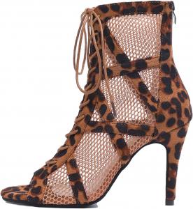 Женские сексуальные танцевальные туфли на каблуке с открытым носком, сетчатые балетные сандалии, каблуки для вечеринки, сандалии на щиколотке с задней молнией Generic, Leopard Print