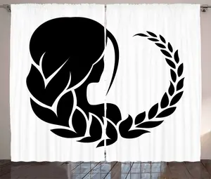Шторы в деревенском стиле ABAKUHAUS "Знак зодиака Дева", женская прическа "Дева", универсальные ленточные шторы для гостиной с петлями и крючками, 280 x 175 см, черно-белые Abakuhaus