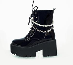 Женские готические ботильоны DXSYMJM с платформой, массивным каблуком, на шнуровке, короткие ботинки, панк-боевые ботинки, Black