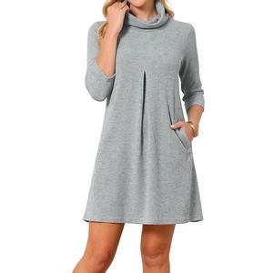 Женское платье-свитер с воротником-стойкой, 3/4 рукава, свободный силуэт, с карманами Inspire Chic, Grey