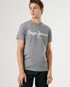 Мужская футболка с коротким рукавом и крупным принтом логотипа Pepe Jeans, серый