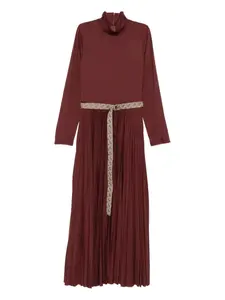 Платье с плиссировкой и высоким воротом Herno, красный