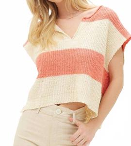 Блэр безрукавный свитер в полоску кораллового/бежевого цвета Illa Illa