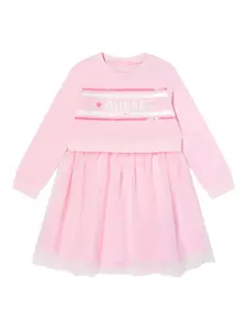 Платье-толстовка со вставкой из тюля Guess Kids, розовый