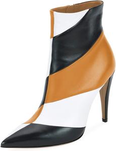 Женские сапоги-ботильоны YDN Stöckel, с острым носком, высокие каблуки, разноцветные, в полоску, пэчворк, зимнее платье, ботильоны, Schwarzbraun