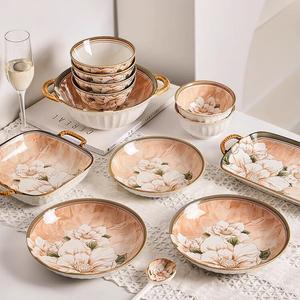 CERAMICS Camellia Керамический набор посуды для ужина: 4 чаши для лапши 15 см, подглазурная роспись, подходит для микроволновки