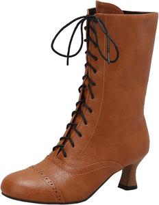 Женские элегантные ботильоны на шнуровке с круглым носком, ботильоны на молнии на блочном каблуке для удобного ношения XIEPP, Yellow