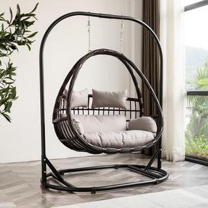 Quanpinwu Подвесное кресло space chair, двухместное, кофейного цвета, с подушкой и ковром