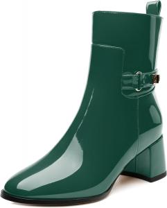 Женские ботильоны SKYSTERRY с круглыми носками, массивным каблуком и высоким блок-каблуком, модные ботинки из лакированной кожи для вечеринок, свадеб, шопинга, работы и короткие платья, Dark Green