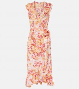 Платье-халат Aude с цветочным принтом и оборками Poupette St Barth, Pink Bauhinia