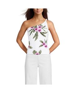 Женская облегающая блузка на одно плечо Lands' End, White/magenta plumeria
