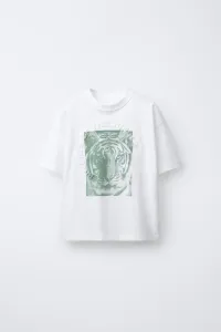 Футболка с рельефным изображением тигра и надписью Zara, белый