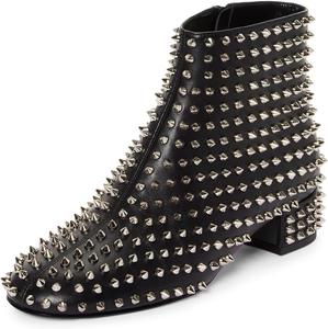 Женские ботильоны YDN с заклепками, круглым носком и низким массивным каблуком, с боковой молнией, модные короткие ботинки для вечеринок, размеры 4-16 US, Black