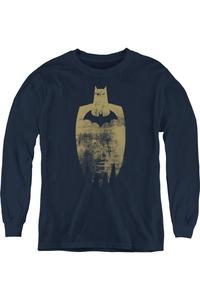 Футболка с золотым силуэтом Batman для подростков с длинным рукавом Gildan, темно-синий