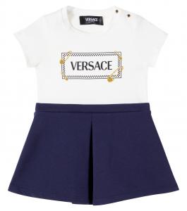 Хлопковое платье с безопасной булавкой Baby Safety Pin Versace Kids, White+Navy+Gold