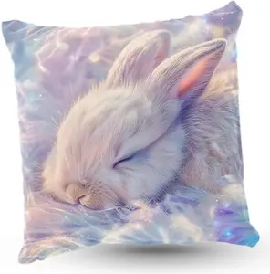 Подушка велюровая ПРЕМИУМ с милым спящим зайчиком, 40 х 40 см, декоративная с наполнителем, для гостиной, спальни или в подарок. 5made