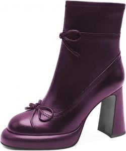 Женские ботильоны с двойным бантом, круглый носок, платформа, застежки-молнии, высокие каблуки, на щиколотку, для выпускного или шопинга, размер 4-16 США Wo wagas, Purple