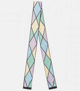 Шелковый платок с принтом Rhombelle Valentino, Multicolore Verde-Giallo/Nero