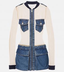 Мини-платье из тюля и денима Illusion Coperni, цвет beige-blue