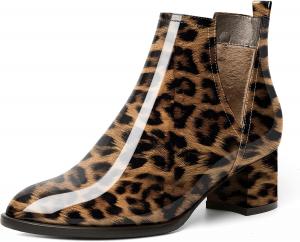Женские ботильоны Soireelady с вырезом V, круглым носком, каблуком-кирпичиком средней высоты, короткие классические ботильоны V-образной формы для вечеринок, свадеб и отпусков, Patent Leopard