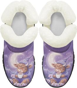 Снежные ботинки для малышей, мальчиков и девочек, зимние теплые ботинки, низкие туфли, искусственный мех, для холодной погоды, на улице Chririnla, Coffee Highland Cow