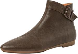 Женские удобные ботильоны с низким клиновидным каблуком и заостренным носком для круглодневной носки с удобной боковой молнией Generic, Khaki-Pigskin Inner