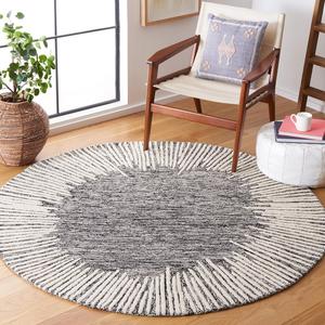 Ковер SAFAVIEH, 122 x 122 см, Abstract Collection, круглый, Black & Ivory, ручная работа из шерсти, идеально для гостиной, спальни, столовой (ABT478Z-4R)