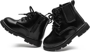 Детские ботинки для мальчиков и девочек яркого цвета со шнуровкой, ботинки на щиколотку с боковой молнией Mybozz, Black