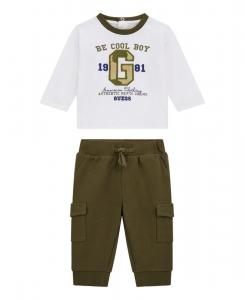 Детский комплект для мальчиков: футболка с длинными рукавами и спортивные брюки-карго (два предмета) GUESS, White