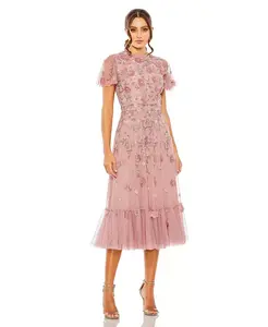 Женское платье фасона "А-силуэт" с высоким воротником, короткими рукавами и декоративными элементами Mac Duggal, фиолетовый